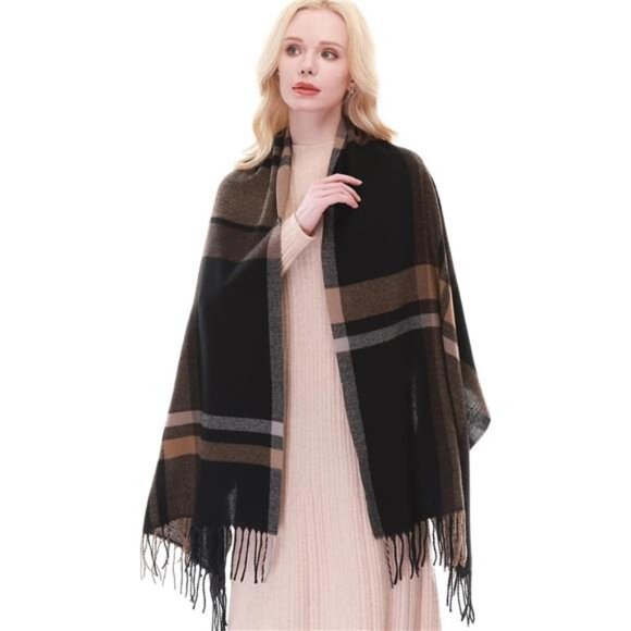 Womens plaid scarf fall winter warm pashmina wrap large blanket shawl cozy - Picture 4 of 8